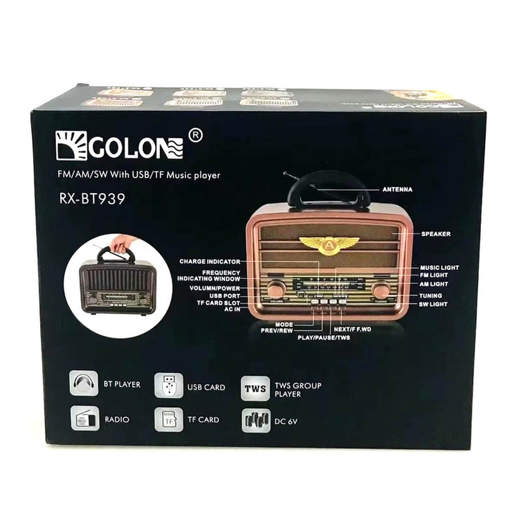 رادیو اسپیکر FM، AM، SW گولون مدل RX-BT939 دارای پورت USB