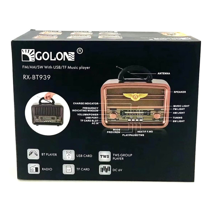 رادیو اسپیکر FM، AM، SW گولون مدل RX-BT939 دارای پورت USB